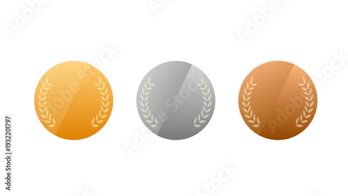 金銀銅のメダルとフレームデザインセット(ランキング ランク 1位 2位 3位 優勝 ベクター)：金銀銅アイコン08-2