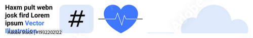 metadata tag, heart with an EKG line, and cloud icon evoke themes of digital connectivity, health tracking, and cloud storage. Ideal for healthcare tech, social media, or data concepts. Perfect