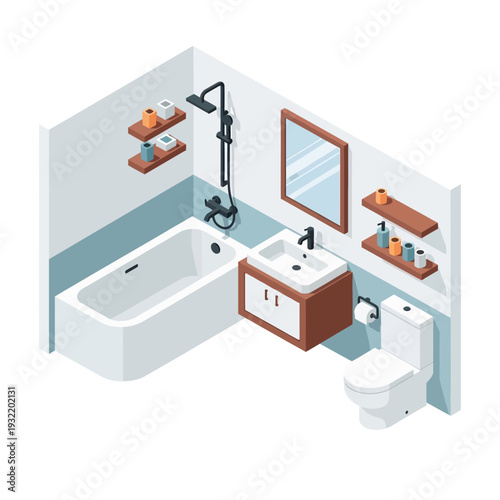 Modern Bathroom Interior with Bathtub and Toilet.
