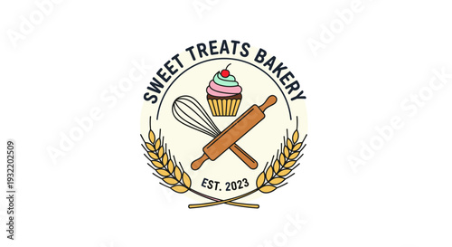 Bakery Logo with Cupcake and Utensils.