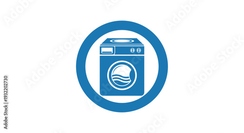 Blue Washing Machine Icon in Circle.
