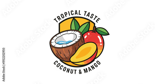 Coconut and Mango Fruit Illustration Design.