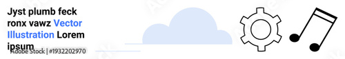 Cloud, gear, and music note combined for themes of innovation, creative collaboration, and digital integration. Ideal for technology, productivity, design, entertainment cloud computing and data