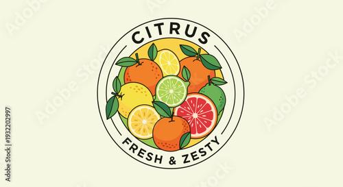 Colorful Citrus Fruits in Circular Logo.