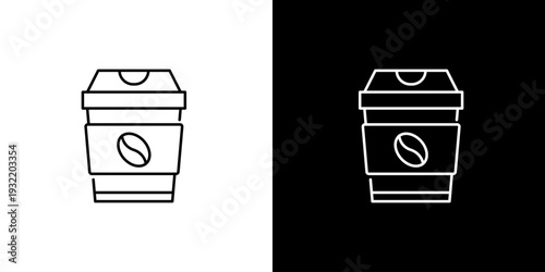 Simple Line Art Icons of a Coffee Cup on White and Black Backgrounds
