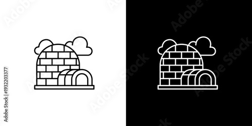 Single icon of igloo illustration for cold weather shelter, depicting snow construction and icy climate