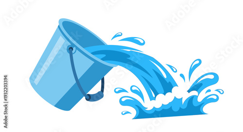 Blue Bucket Spilling Water Illustration.