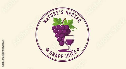 Grape Juice Logo with Grapes and Glass.