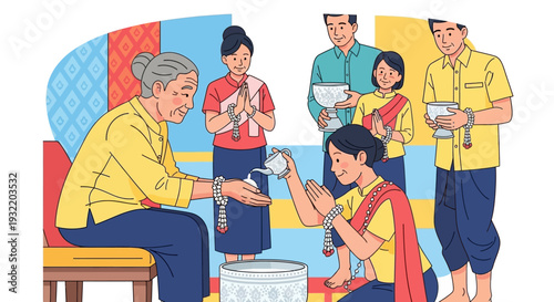 Family Members Washing Feet Together.