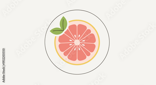 Grapefruit Slice with Leaves Illustration Design.