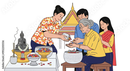 Family Preparing Food Together at Altar.
