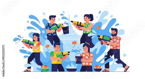 Group of People Playing with Water Guns.