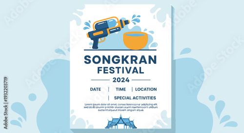 Songkran Festival Water Splashing Event Poster.
