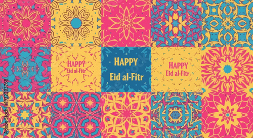 Colorful geometric patterns and festive greetings for a celebration theme