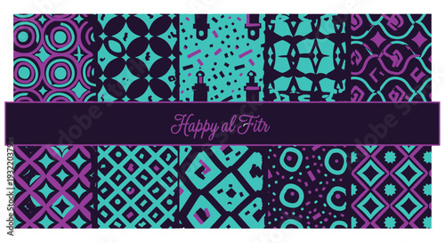 Colorful geometric patterns and typography for festive greetings or designs