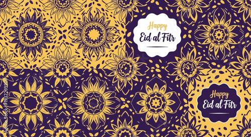 Decorative floral pattern with eid al fitr greeting for celebratory designs