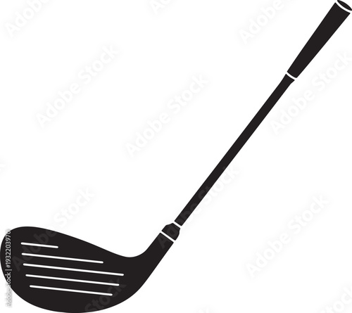 Black silhouette of a golf club with a wide head and grooved face angled upwards on a white background