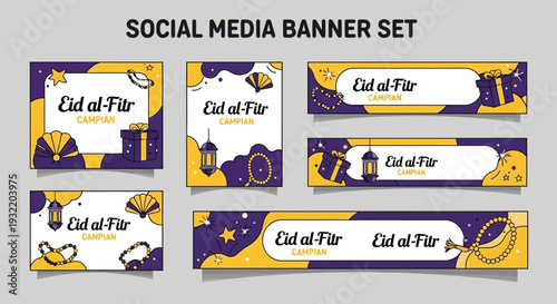 Eid al fitr campaign social media banner set with festive decorations