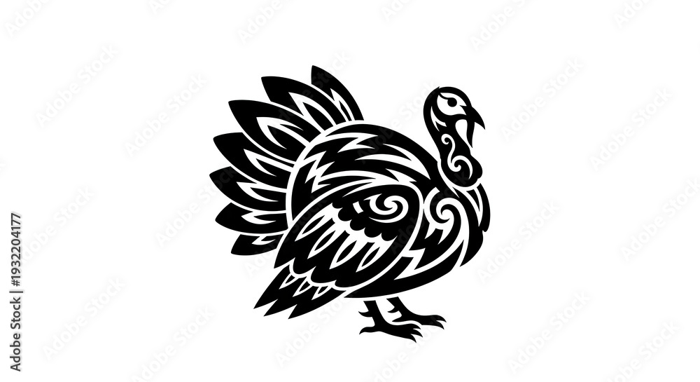 Fototapeta premium Stylized Tribal Turkey Bird Vector Illustration Isolated on White.