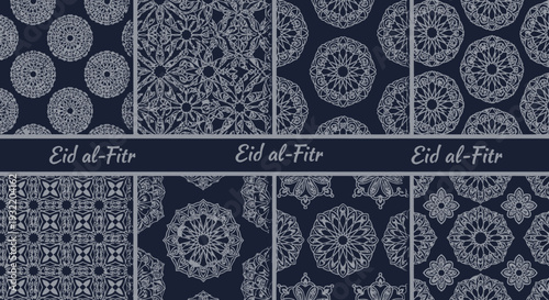 Eid al fitr pattern collection ornamental designs on dark background