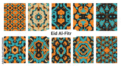 Geometric pattern collection with orange teal and black color scheme