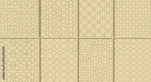 Geometric pattern set eight decorative designs in warm tones