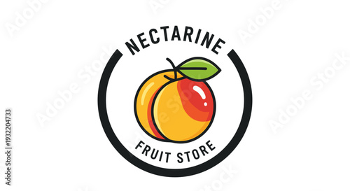 Nectarine Fruit Illustration with Leaf.