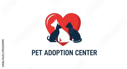 Pet Adoption Center Logo with Heart and Dogs.