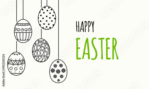 happy easter greetings card, social media network post template, spring holiday web banner, easter eggs baubles vector illustration