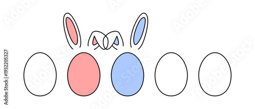 easter greetings card, social media network post template, spring holiday web banner, pink blue easter eggs with rabbit ears vector illustration