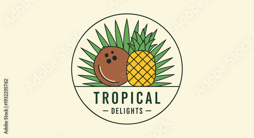 Tropical Delights Logo with Fruits and Leaves.