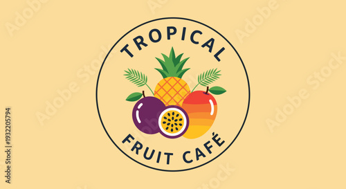 Tropical Fruit Cafe Logo Design Illustration.