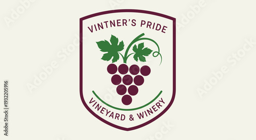 Vineyard and Winery Logo with Grapes.