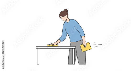 Woman Cleaning Table with Yellow Cloth.