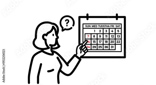 Woman Pointing at Calendar with Confused Expression.