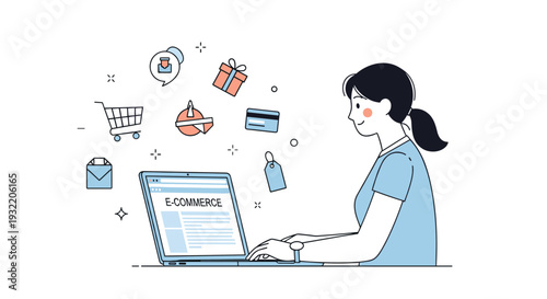 Woman Shopping Online on Laptop Computer.