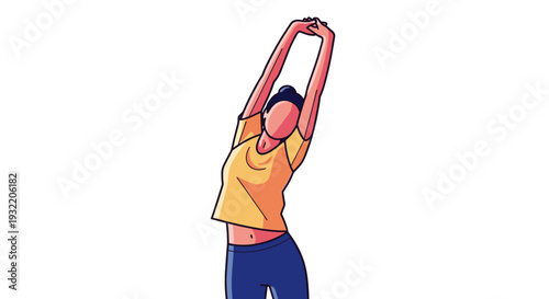 Woman Stretching Arms Upwards in Exercise.