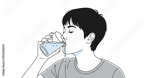 Young Boy Drinking from a Glass.