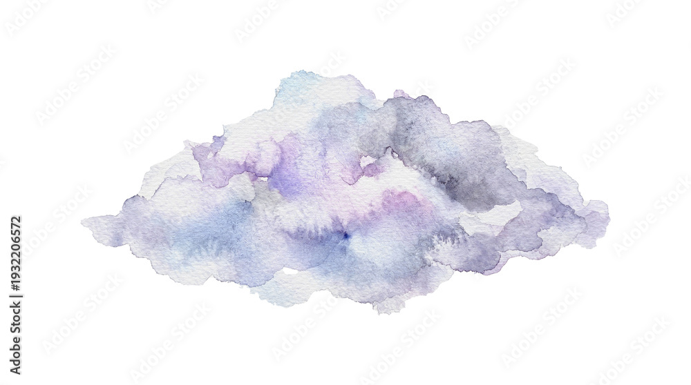 Fototapeta premium Soft watercolor cloud with pastel shades isolated on transparent background, abstract watercolour texture for wedding invitations and greeting cards