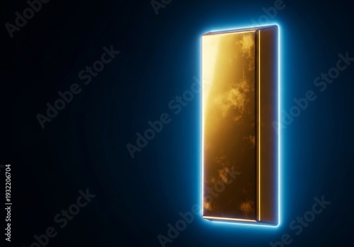 A solid gold bar is dramatically illuminated from behind, creating a vibrant glowing outline around its polished edges, economic, success, polished