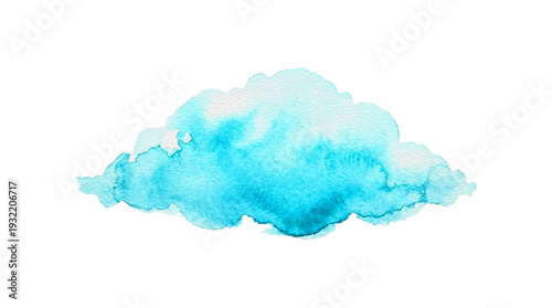 Blue watercolor cloud isolated on transparent background, abstract watercolor splash for design and decoration