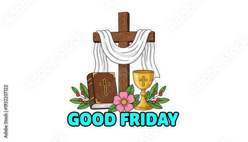Good Friday Christian Cross Bible Chalice Illustration for Easter Worship Church Events and Spiritual Content