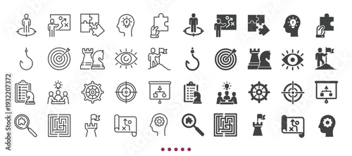 Business strategy icons collection. Multi series icons. Line and glyph solid web icons collection