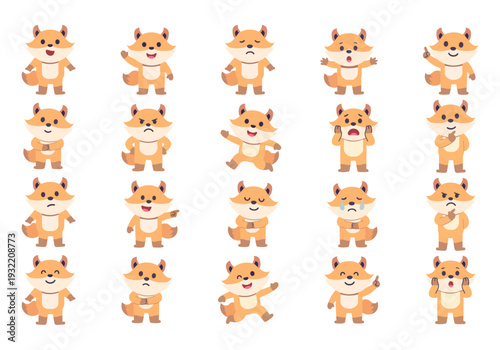 Cute Cartoon Fox Character Set