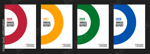 corporate annual report template collection, company identity brochure, business presentation vertical pages vector set, colorful abstract geometric minimalistic cover