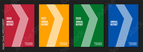 corporate annual report template collection, company identity brochure, business presentation vertical pages vector set, colorful abstract geometric minimalistic cover