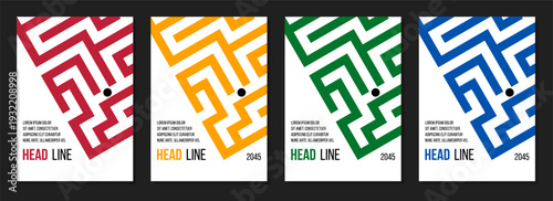 red yellow green blue abstract geometrical maze cover, business strategy or corporate annual report template