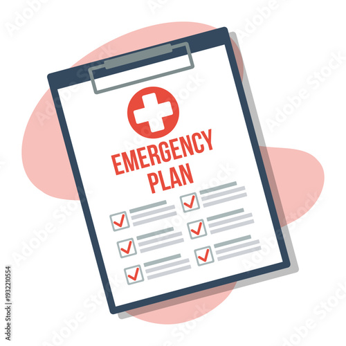 emergency plan documents in paper binder, vector flat illustration