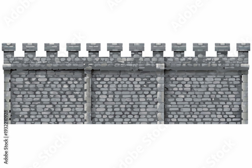 Gray stone castle wall with battlements and textured stone facade