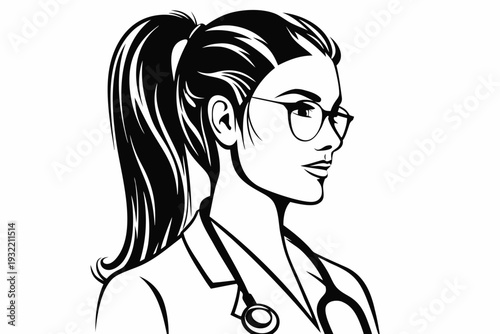 Stylish woman with a high ponytail and glasses in a vector illustration